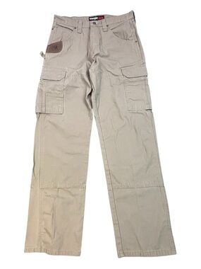Wrangler Riggs Pants Mens 32x32 Ripstop Canvas Cargo Double Knee Carpenter Khaki